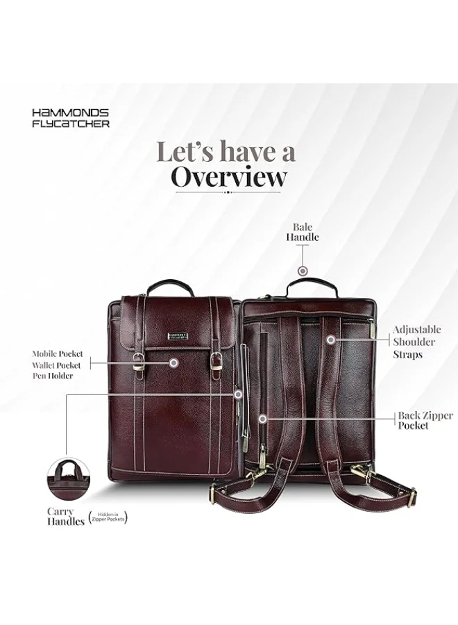 Hammonds Flycatcher  Genuine Leather Office Bag for Men, 2in1 Brown Laptop Bag for Men, Fits 15.6" Laptop, Adjustable Strap, Multi Compartments Ideal for Office, Travel, Daily Use-LB125 BRN  | Best Price UAE